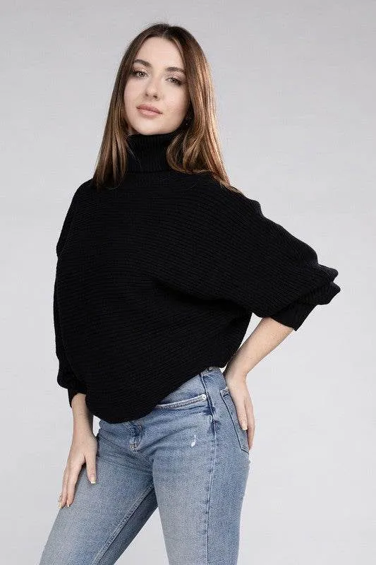Zenana Viscose Dolman Sleeve Turtleneck Sweater
