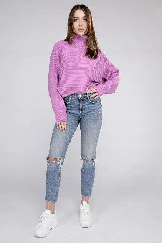 Zenana Viscose Dolman Sleeve Turtleneck Sweater