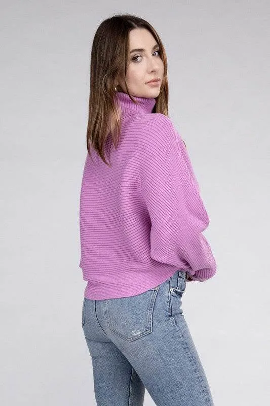 Zenana Viscose Dolman Sleeve Turtleneck Sweater
