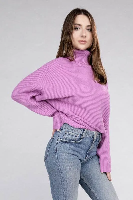 Zenana Viscose Dolman Sleeve Turtleneck Sweater