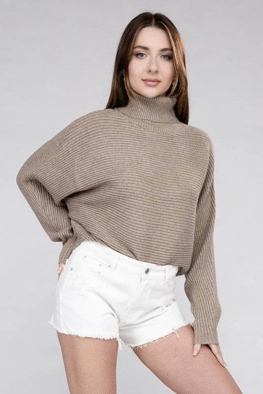 Zenana Viscose Dolman Sleeve Turtleneck Sweater