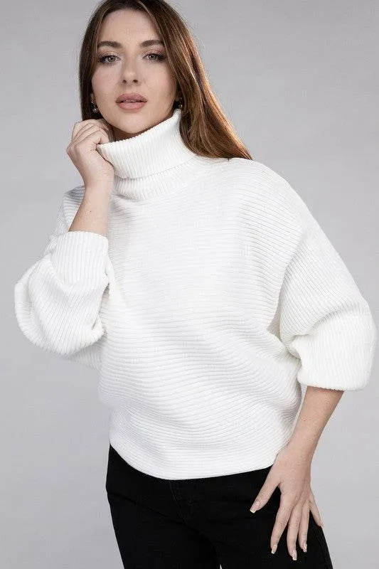 Zenana Viscose Dolman Sleeve Turtleneck Sweater