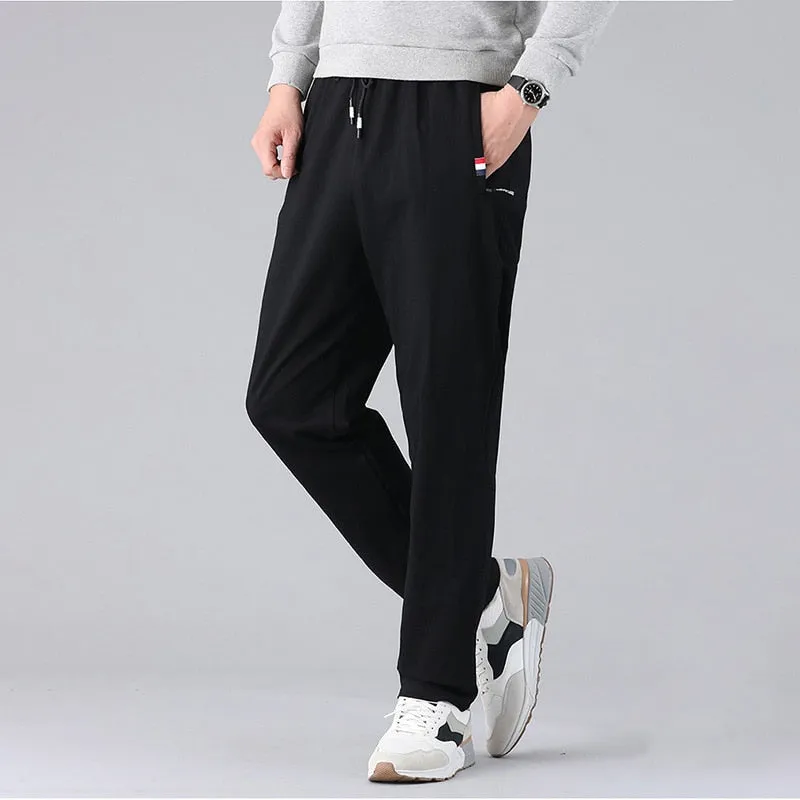 Zip Pockets Straight Cotton Sweatpants Men Sportswear Casual Long Track Pants Male Loose Joggers Trousers