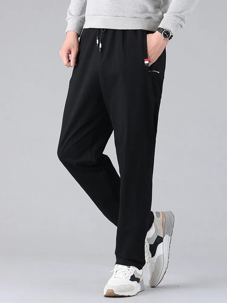 Zip Pockets Straight Cotton Sweatpants Men Sportswear Casual Long Track Pants Male Loose Joggers Trousers