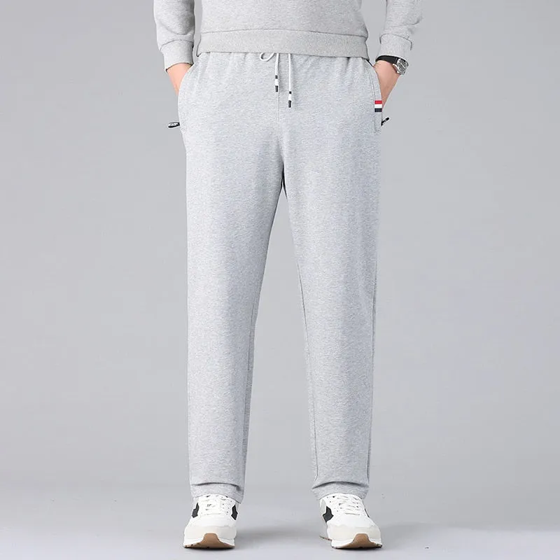 Zip Pockets Straight Cotton Sweatpants Men Sportswear Casual Long Track Pants Male Loose Joggers Trousers