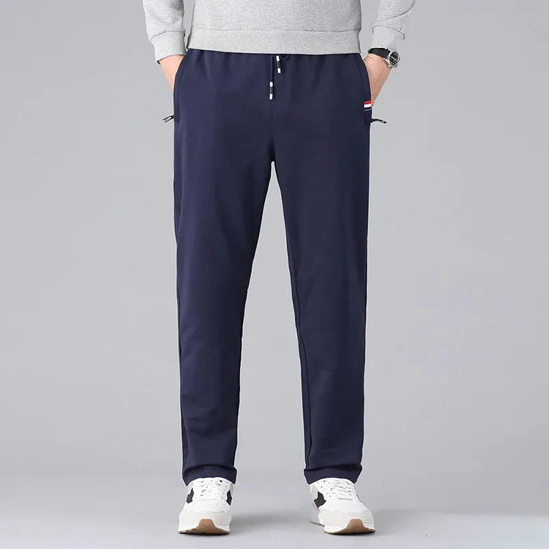 Zip Pockets Straight Cotton Sweatpants Men Sportswear Casual Long Track Pants Male Loose Joggers Trousers