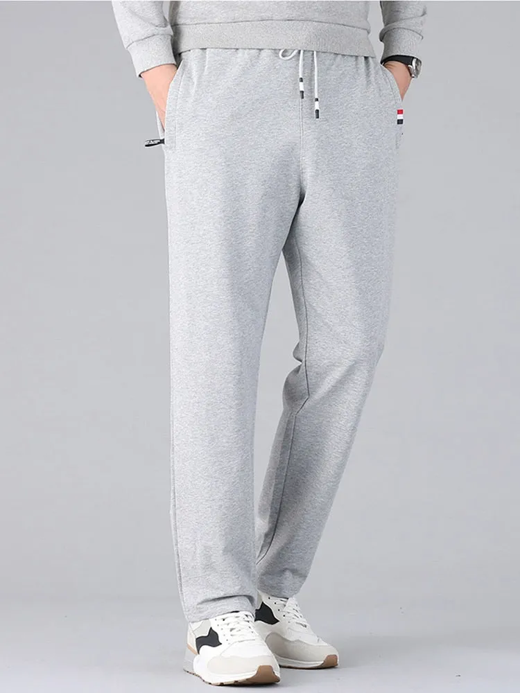 Zip Pockets Straight Cotton Sweatpants Men Sportswear Casual Long Track Pants Male Loose Joggers Trousers