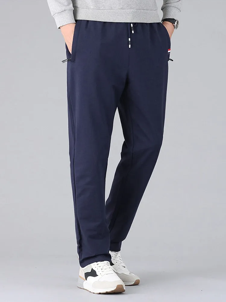 Zip Pockets Straight Cotton Sweatpants Men Sportswear Casual Long Track Pants Male Loose Joggers Trousers